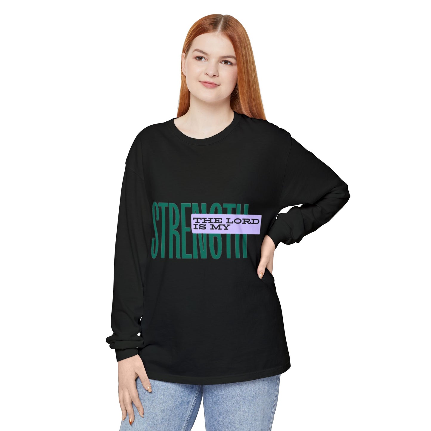 Strength Long Sleeve Tee — "The Lord Is My Strength" Christian Faith Shirt