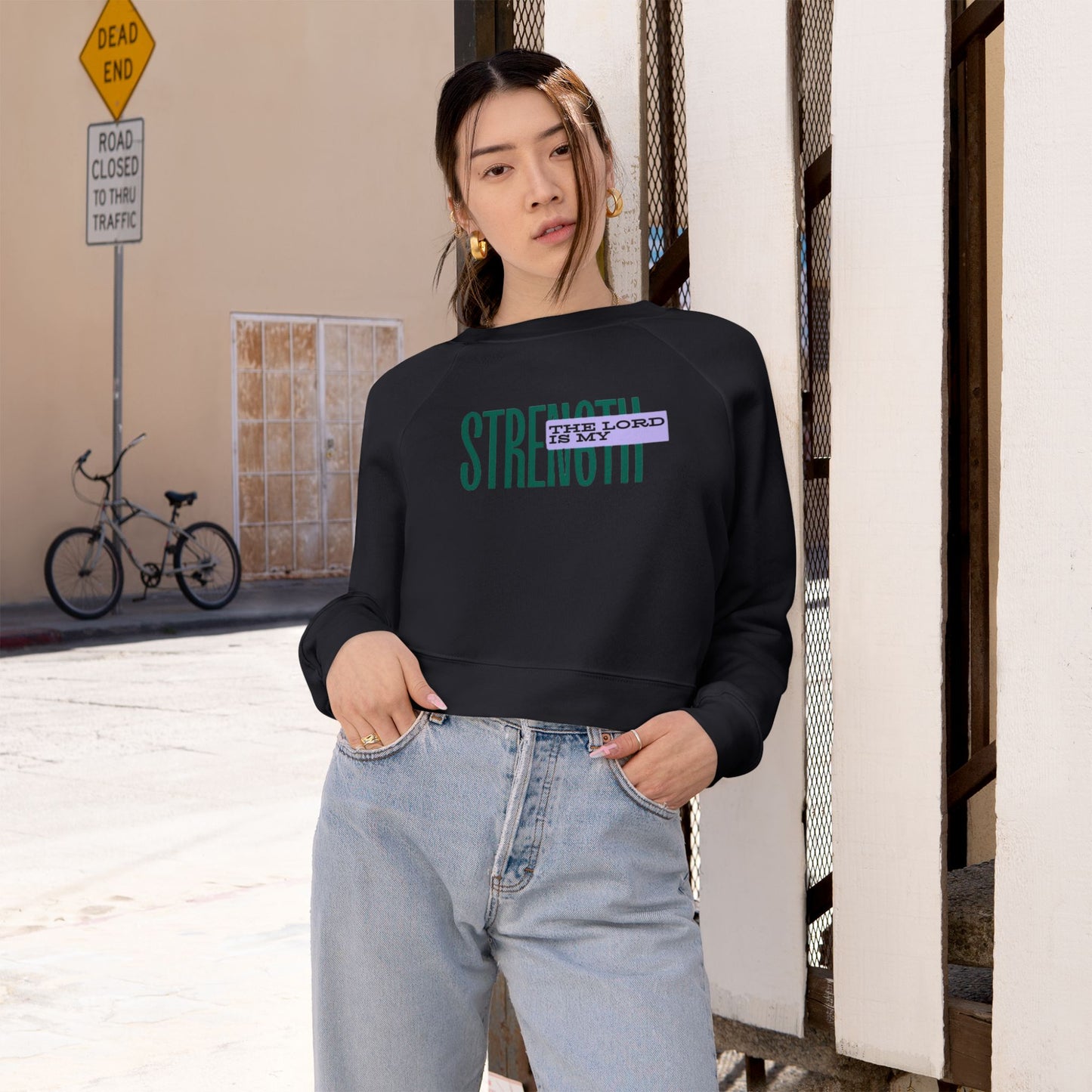 Cropped Pullover — Strength Graphic Fleece Sweatshirt