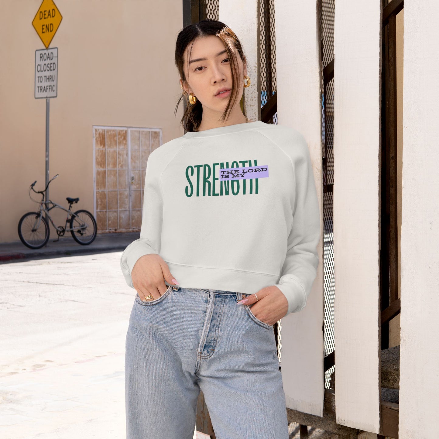 Cropped Pullover — Strength Graphic Fleece Sweatshirt